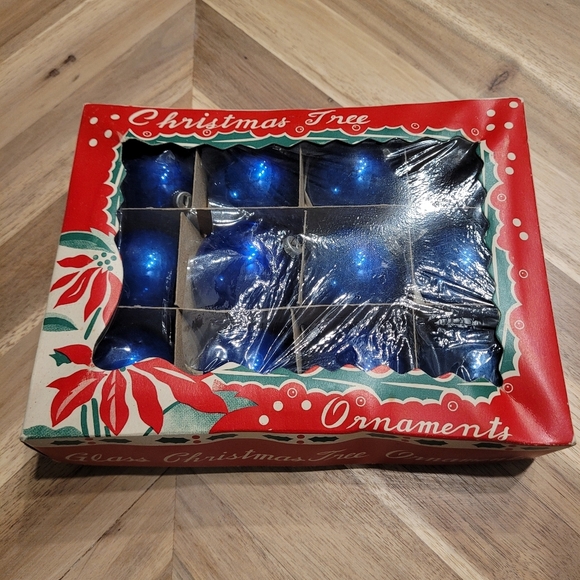 Vintage Blue Mercury Glass Christmas Ornaments Balls Baubles Made in Japan - Picture 6 of 9